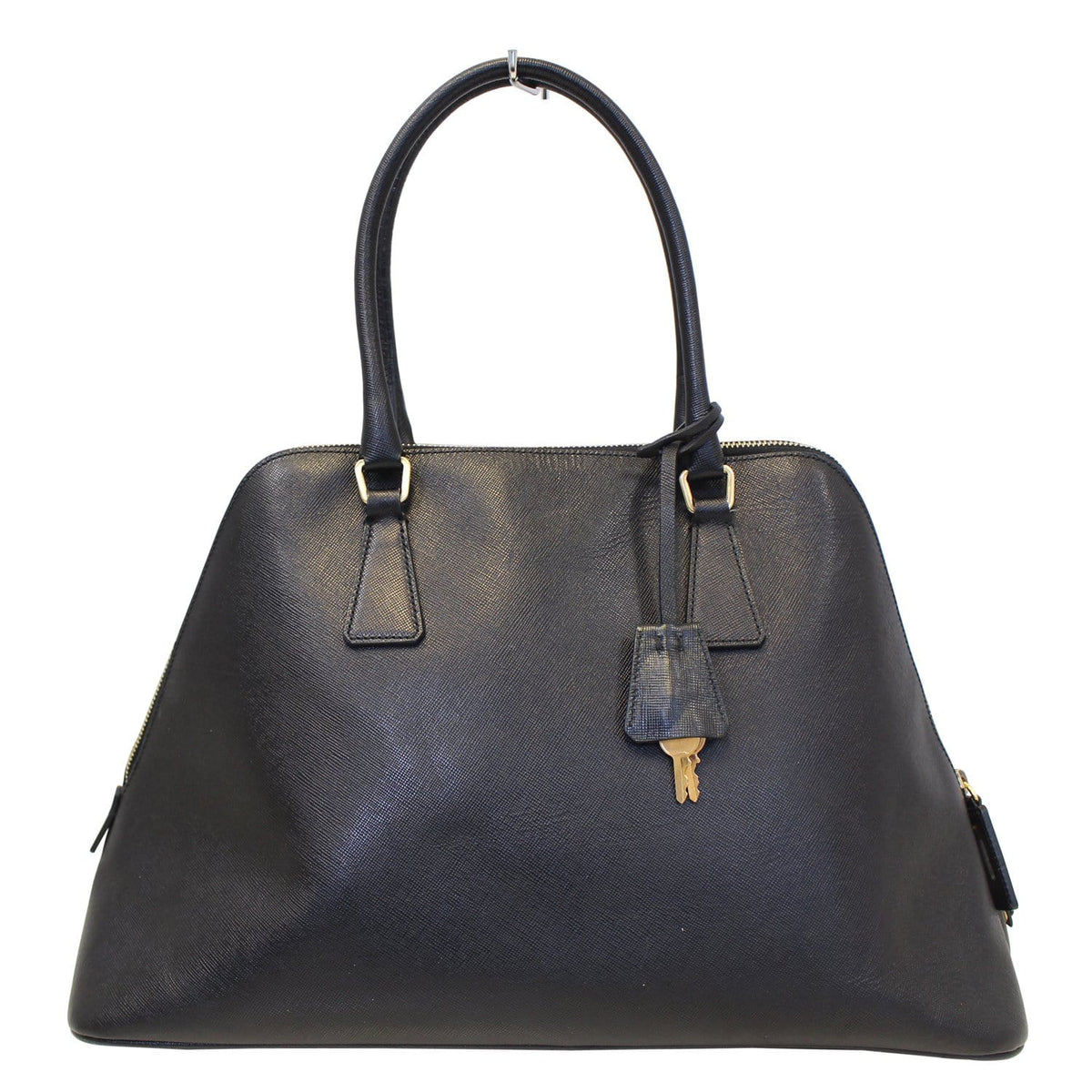 PRADA Saffiano Dome Black Leather Satchel Bag