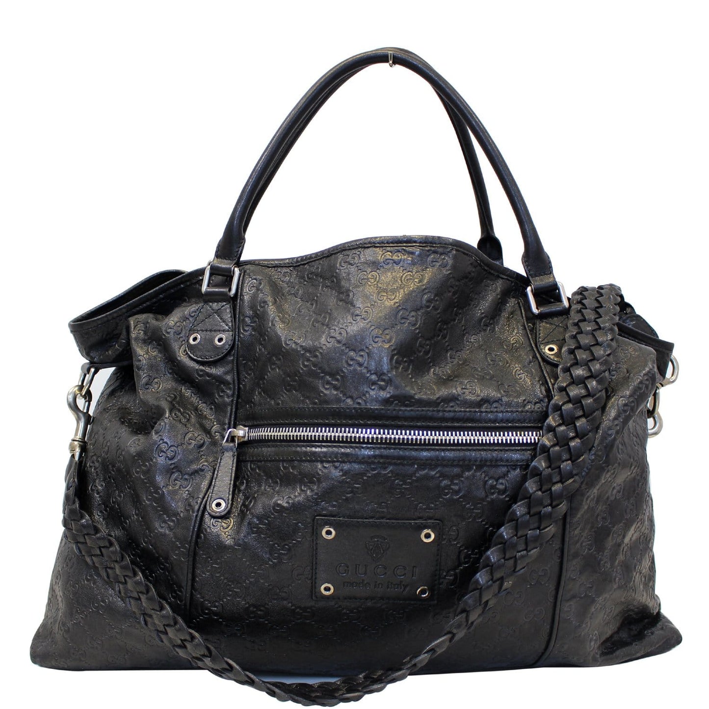 GUCCI Black Leather Signature Extra Large Tote Bag 189680