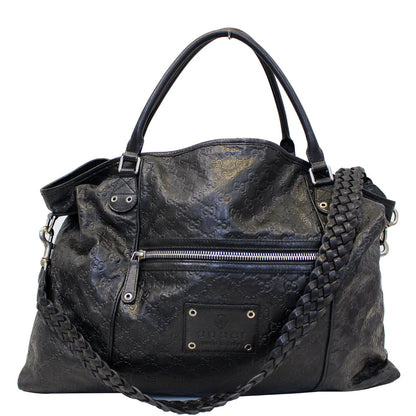 GUCCI Black Leather Signature Extra Large Tote Bag 189680
