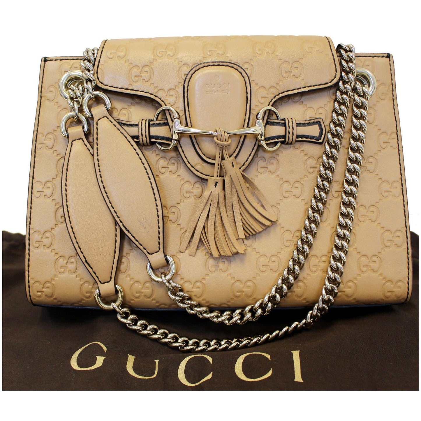 GUCCI Emily Guccissima Leather Chain Shoulder Bag Rose Beige 369621