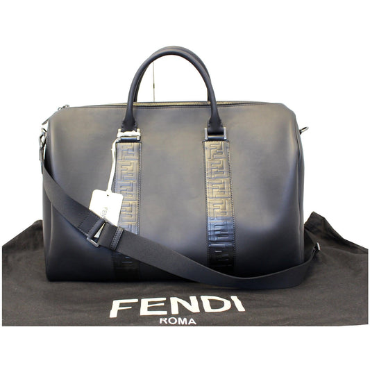 FENDI Black Leather Weekender Satchel Shoulder Bag