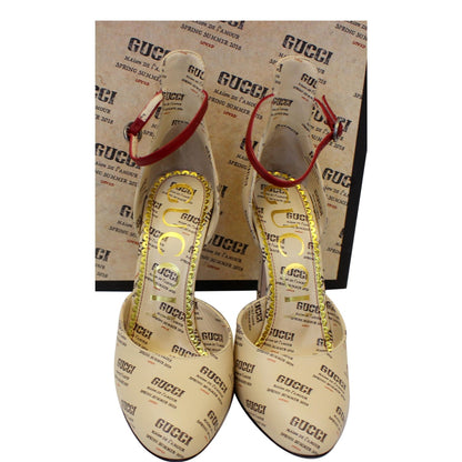 GUCCI Invite Stamp Print Apollo Pumps Beige Size 38