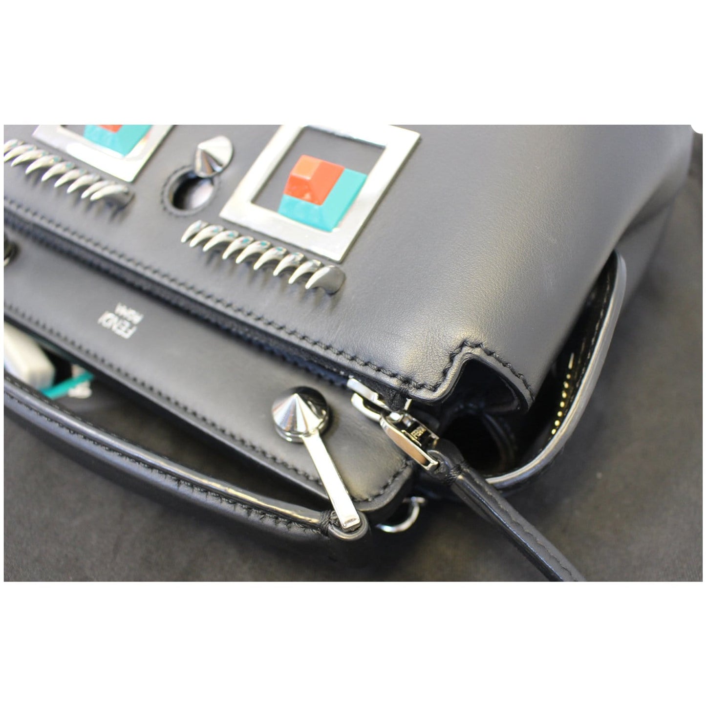 FENDI DotCom Faces Click Top Handle Embellished Leather Shoulder Handbag - Last Call