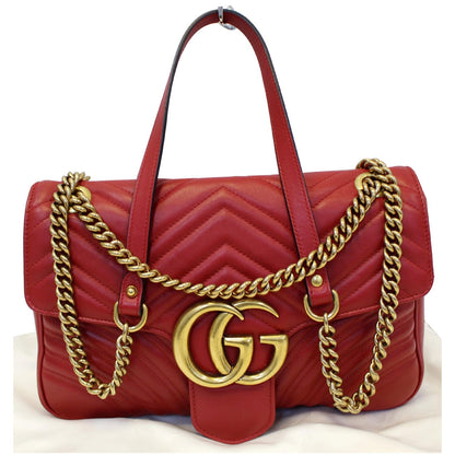 GUCCI GG Marmont Matelasse Leather Shoulder Bag Red 443496
