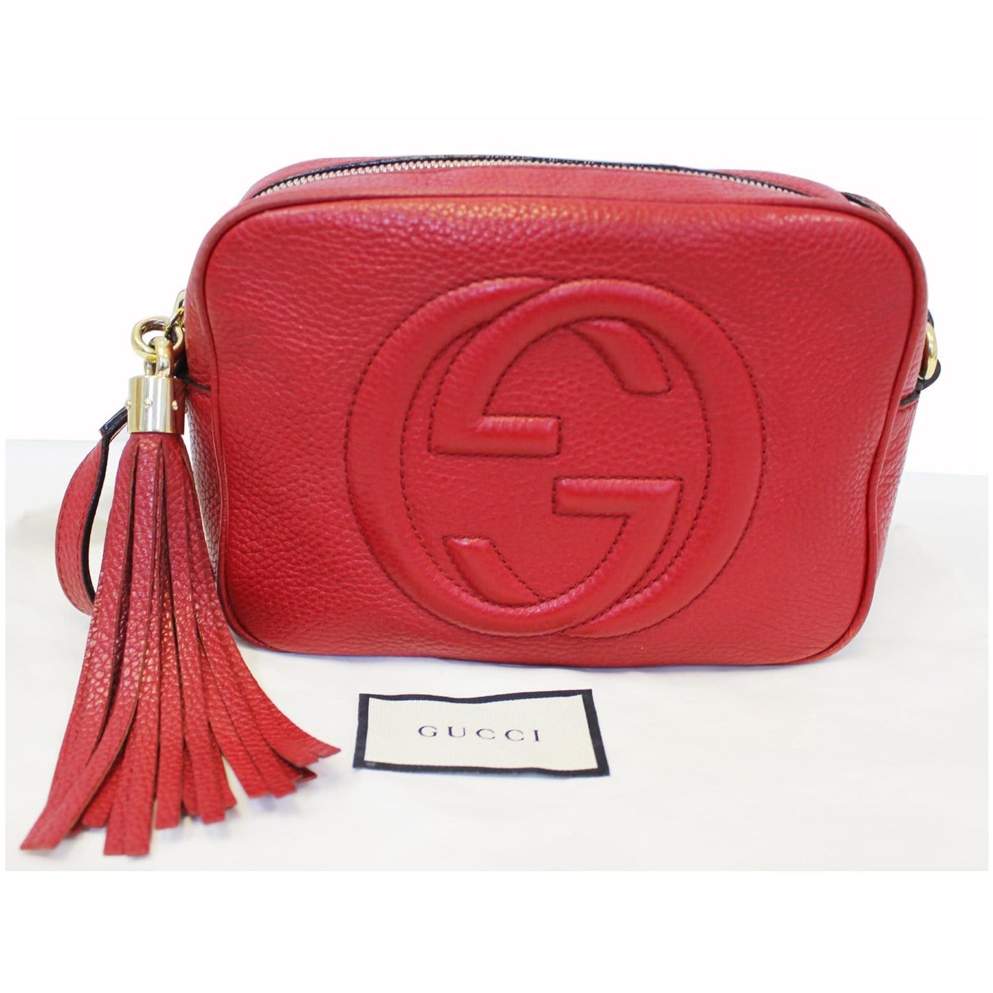 GUCCI Soho Disco Pebbled Leather Small Crossbody Bag Red
