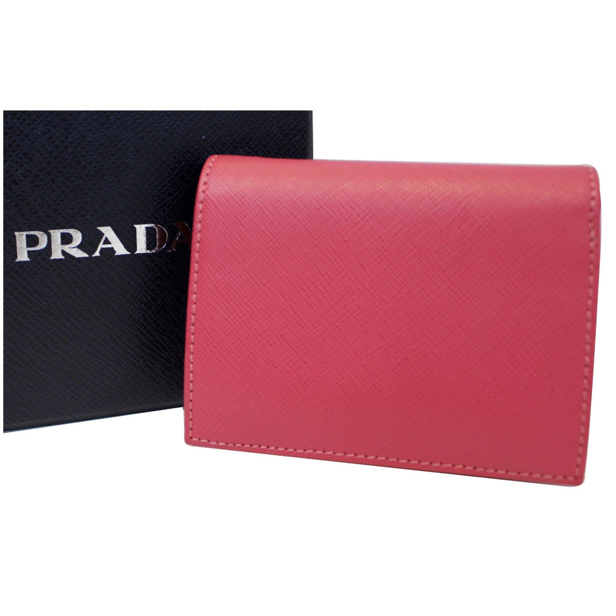 PRADA Saffiano Bi-Fold Card Wallet Red