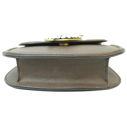 GUCCI Jeweled Heart Leather Totem Messenger Bag Brown 500756