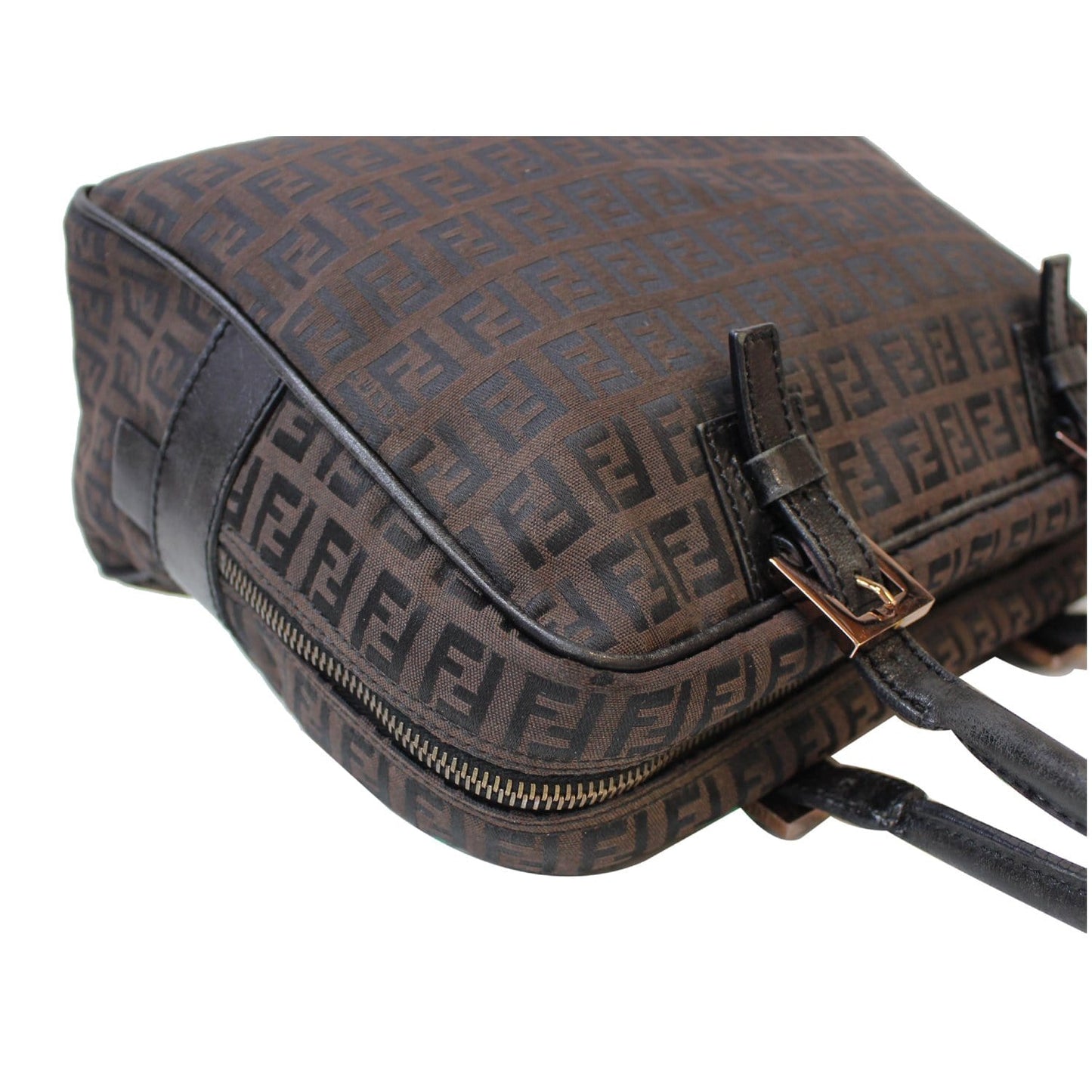 FENDI Top Handle Zucca Fabric Canvas Tote Brown