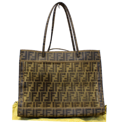 FENDI Tobacco Zucca Print Mesh Fabric Tote Bag Brown