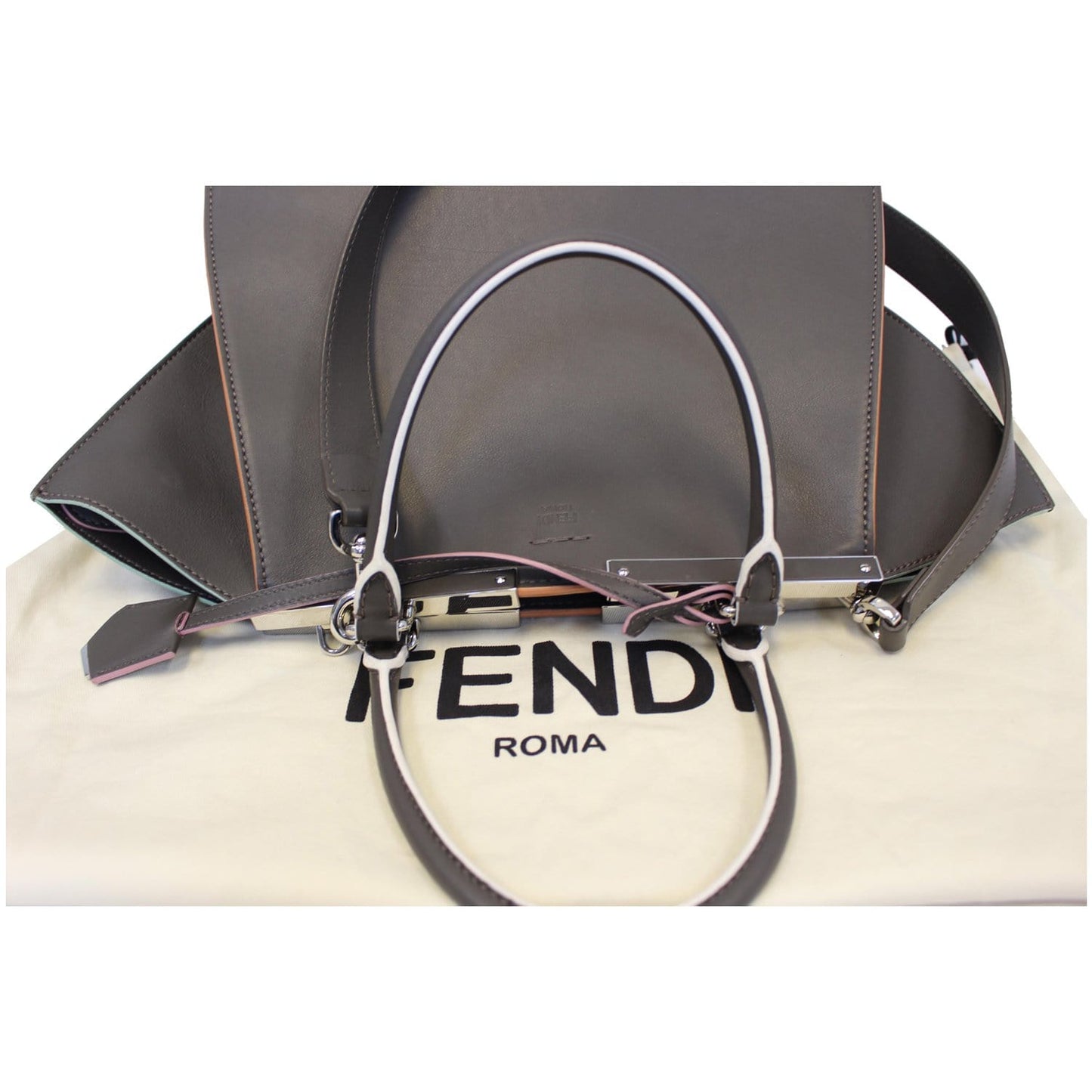 FENDI Petite 3Jours Calfskin Leather Tote Bag Dark Grey
