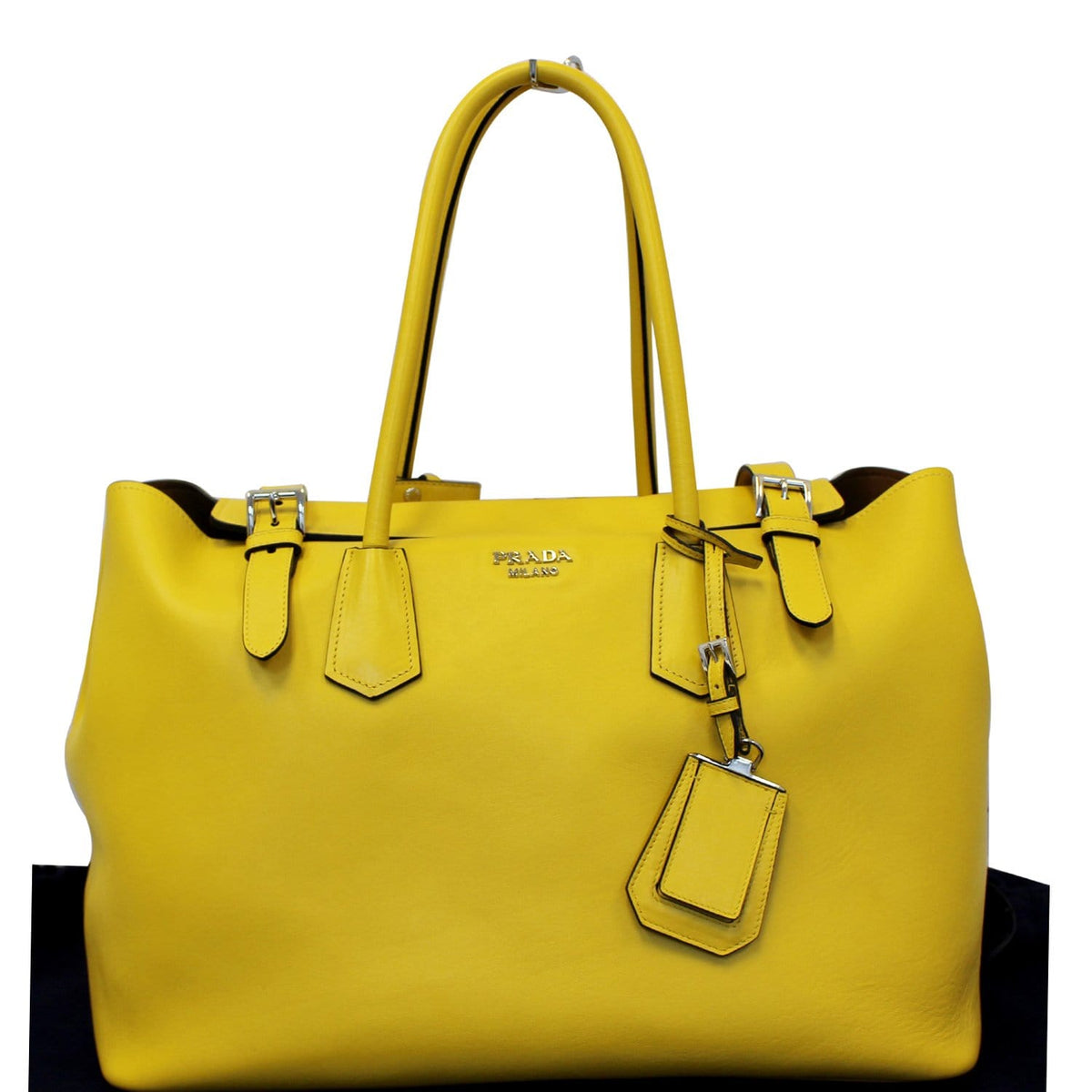 PRADA City Calf Buckle Tote Bag Yellow