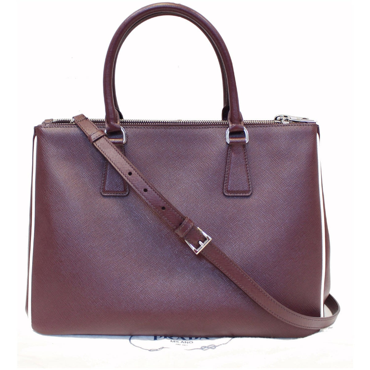 PRADA Lux Large Saffiano Leather Tote Shoulder Bag Burgundy