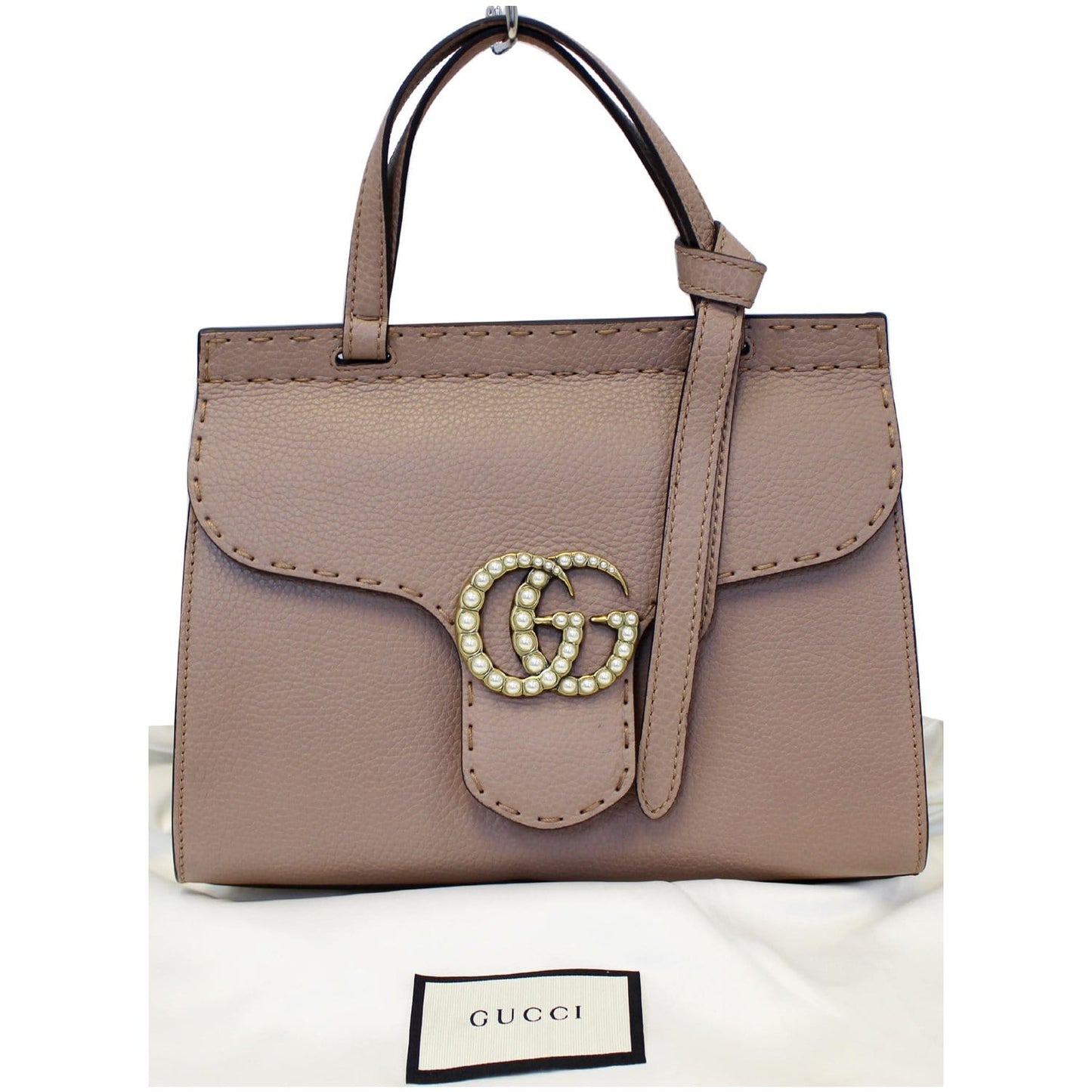 GUCCI GG Marmont Leather Top Handle Shoulder Bag Taupe 442622