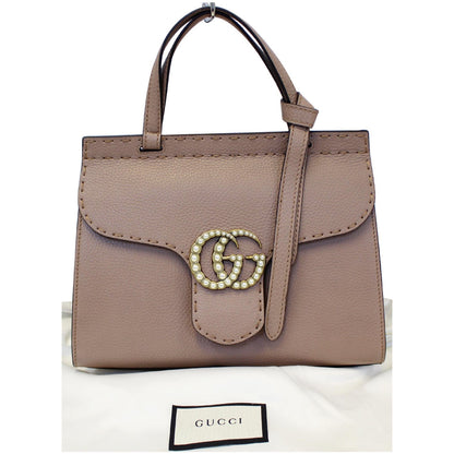 GUCCI GG Marmont Leather Top Handle Shoulder Bag Taupe 442622