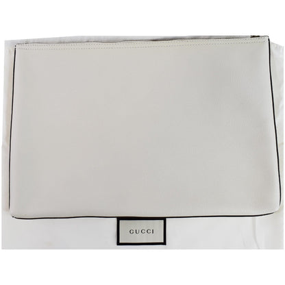 GUCCI Pebbled Leather Medium Logo Portfolio Clutch White 500984 - Last Call