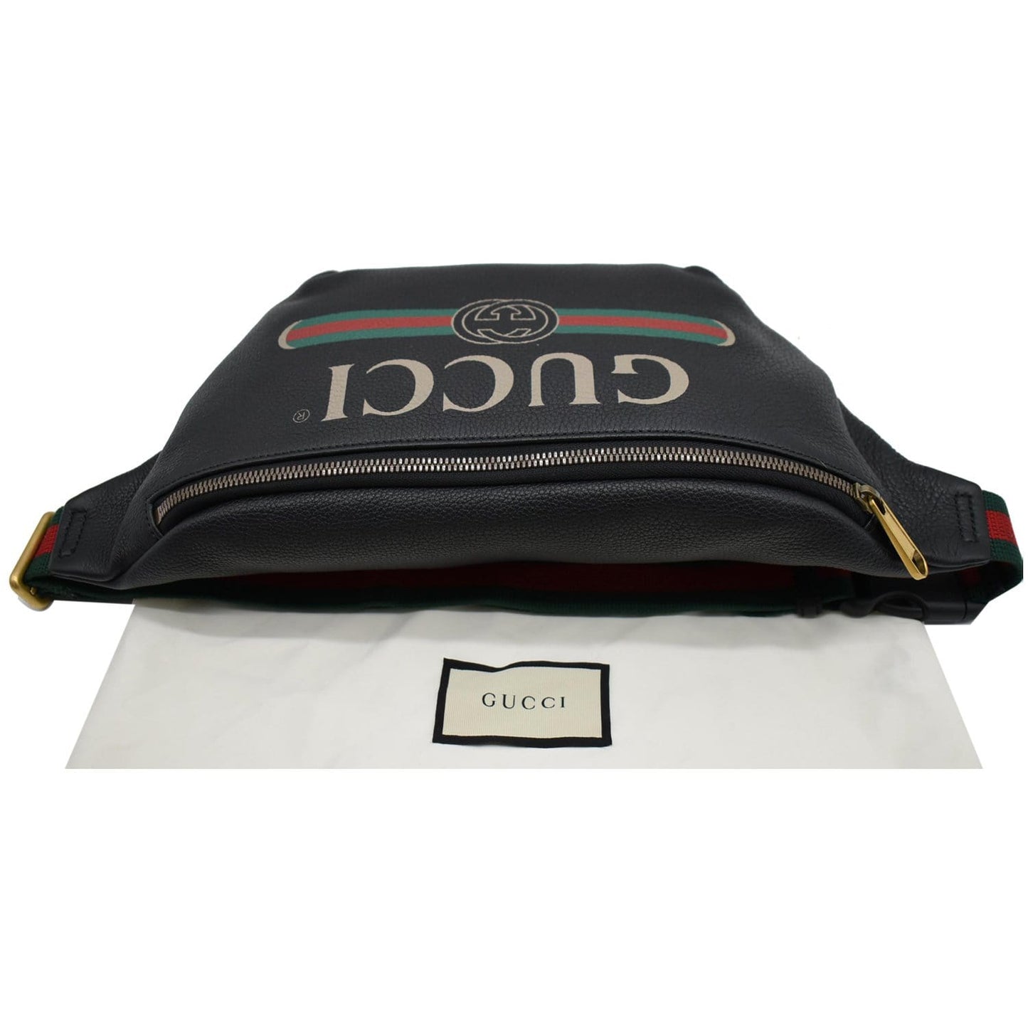 GUCCI Print Medium Leather Belt Waist Bum Bag Black 530412
