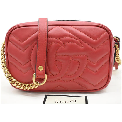 GUCCI GG Marmont Matelasse Mini Leather Crossbody Bag Red