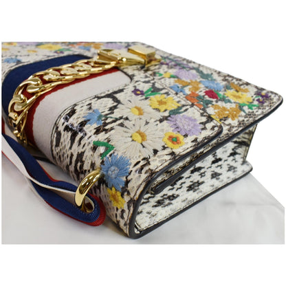 GUCCI Small Sylvie Floral Embroidered Roccia Snakeskin Shoulder Bag Multi 421882 - 25% OFF