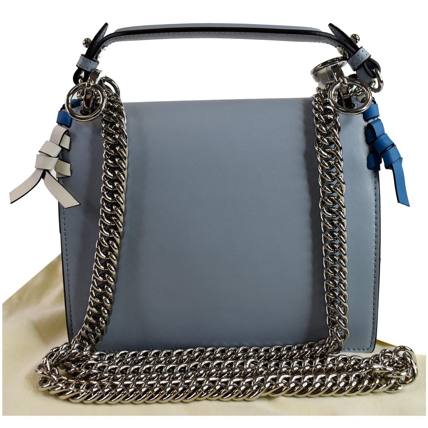 FENDI Vitello Liberty Whipstitch Bow Small Kan I Shoulder Bag Light Blue - Final Sale