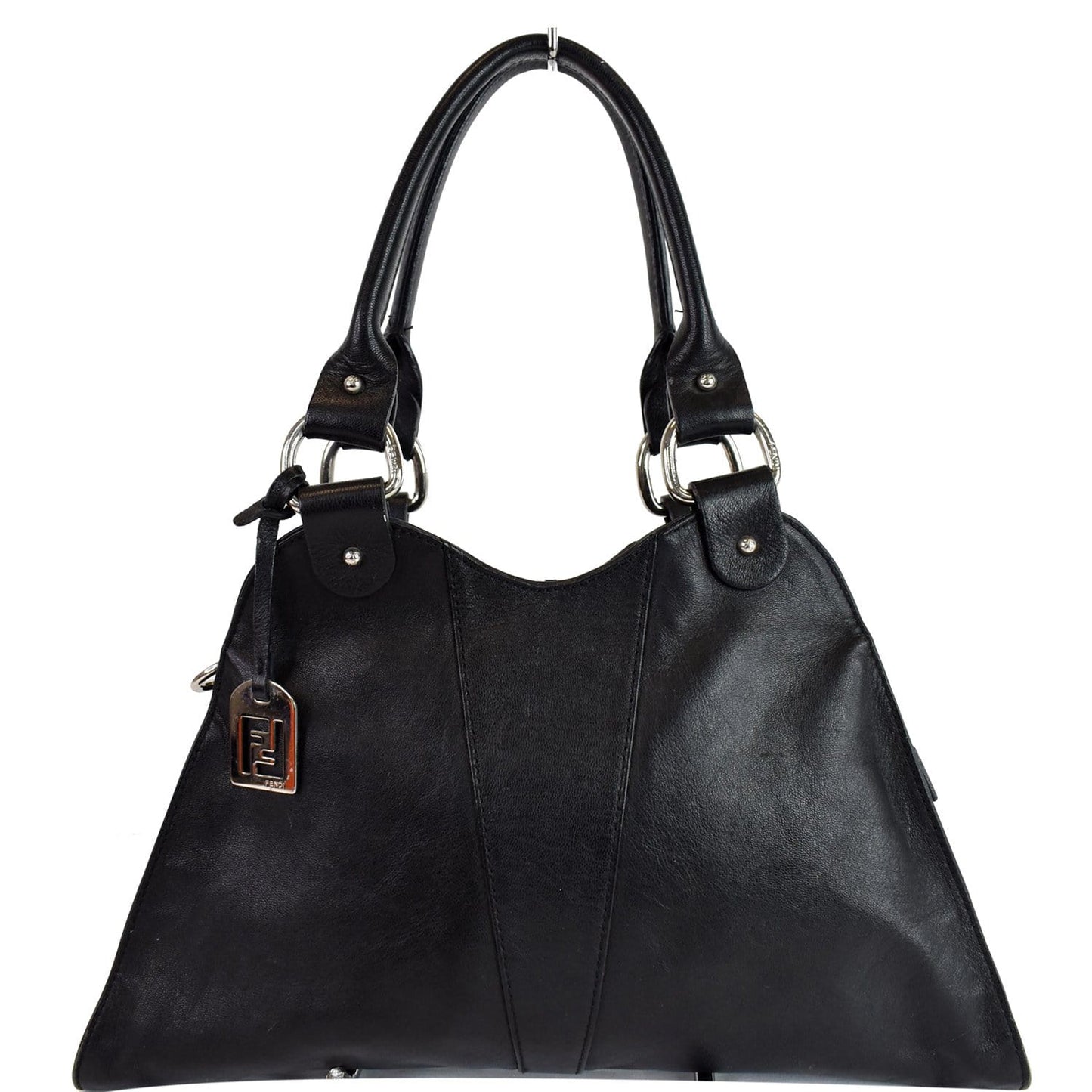 FENDI Devil Trapezio Top Handle Calfskin Tote Shoulder Bag Black
