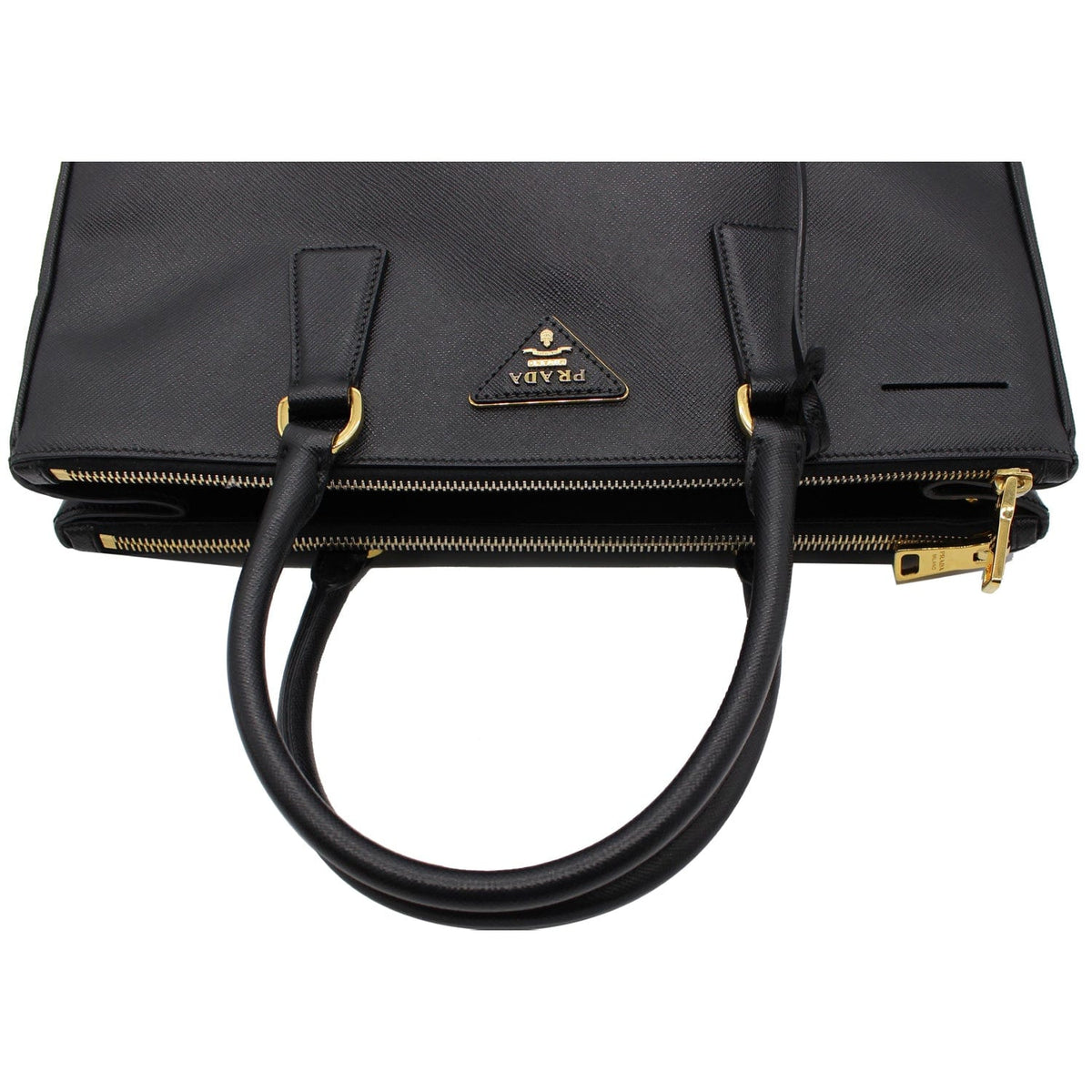 PRADA Saffiano Lux Double-Zip Leather Tote Shoulder Bag Black