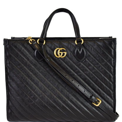 GUCCI GG Marmont Medium Matelasse Leather Tote Bag Black 627332