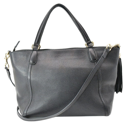 GUCCI Soho Tassel Pebbled Leather Top Handle Crossbody Bag Black 369176