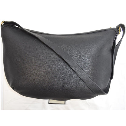 GUCCI Half Moon Logo Calfskin Leather Hobo Shoulder Bag Black 523588