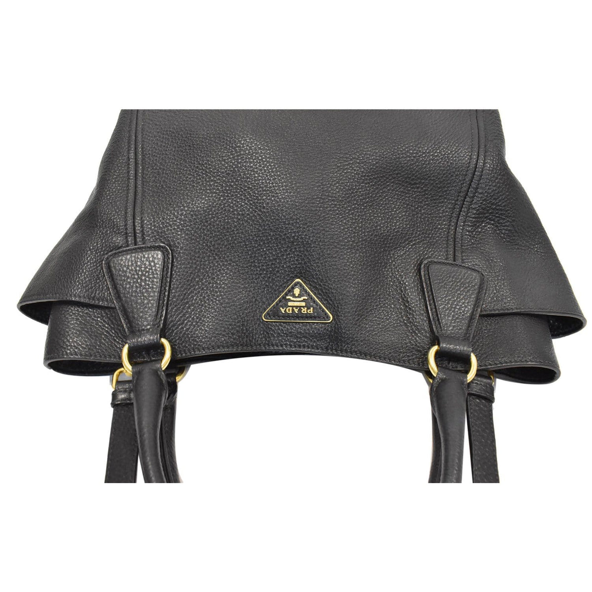 PRADA Vitello Daino Side-Pocket Leather Tote Shoulder Bag Black