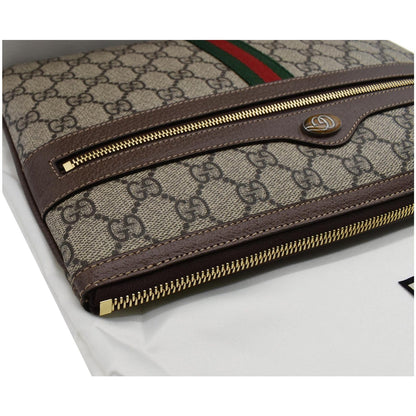 GUCCI Large Ophidia GG Supreme Monogram Leather Pouch Clutch Bag Beige 517551