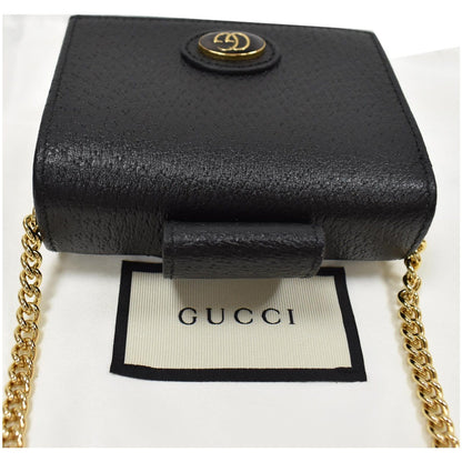 GUCCI GG Small Coin Leather Chain Wallet Black 617195