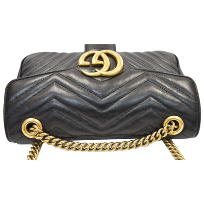GUCCI GG Marmont Small Matelasse Leather Crossbody Bag Black 443497