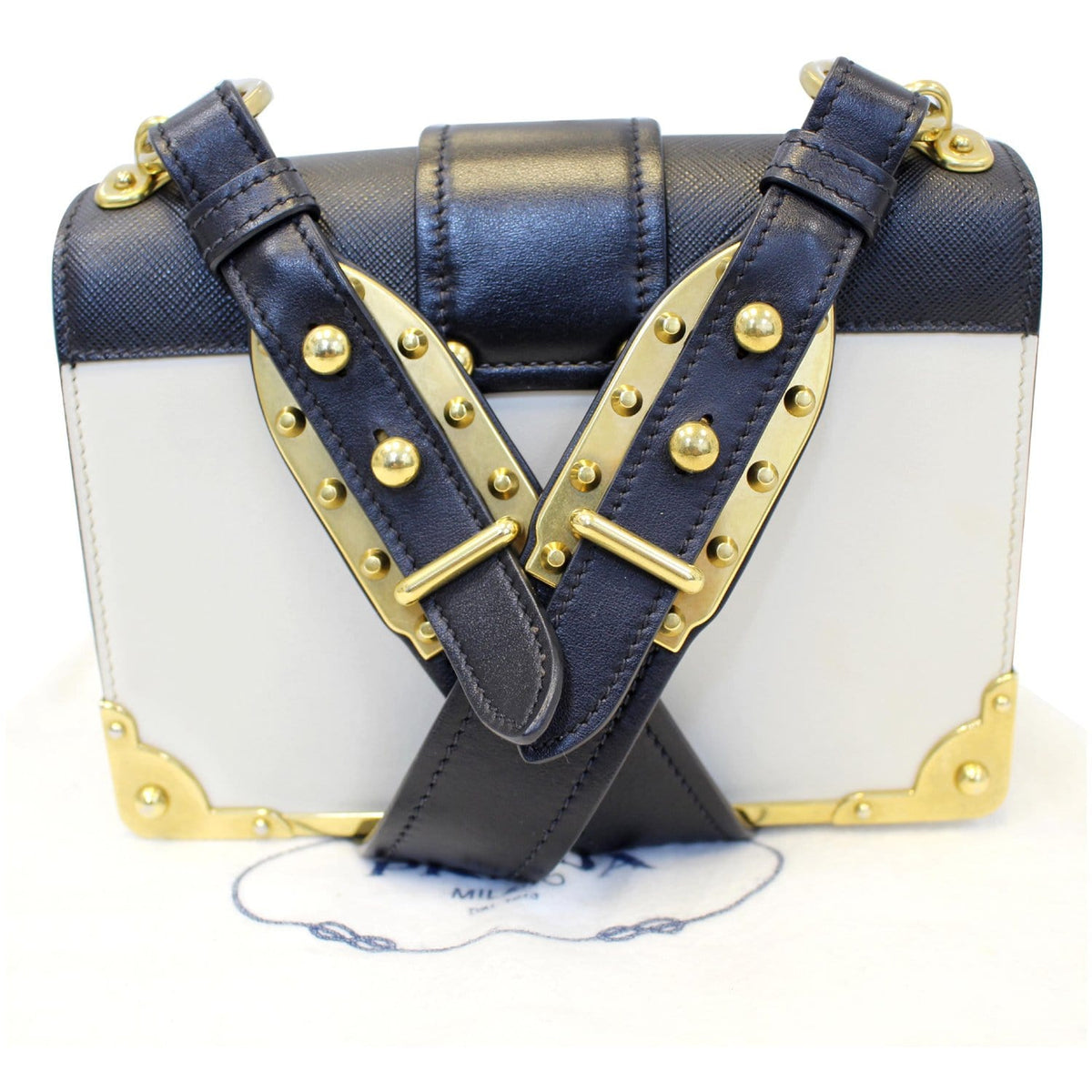 PRADA City Calf Saffiano Leather Cahier Shoulder Bag Talco Nero
