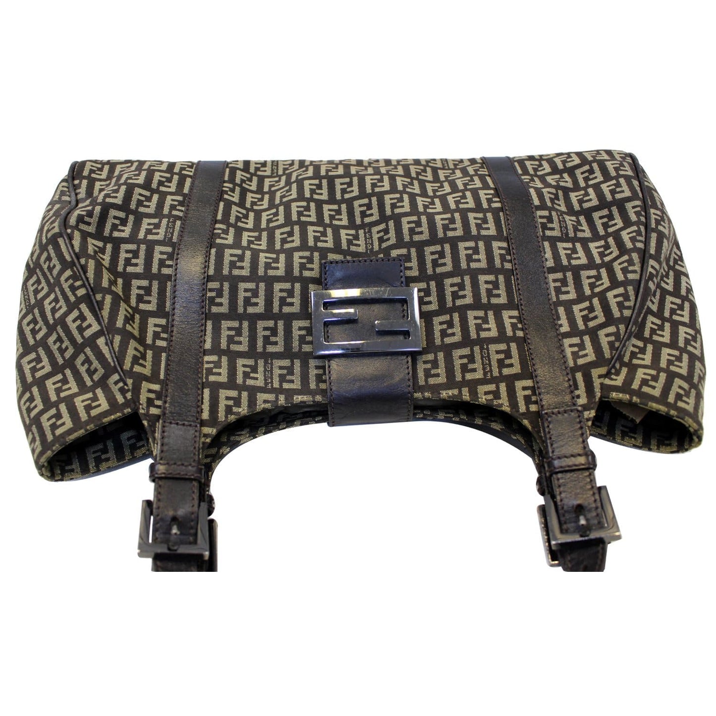 FENDI Zucchino Canvas Shoulder Bag Brown