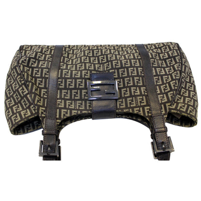 FENDI Zucchino Canvas Shoulder Bag Brown