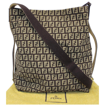 FENDI Zucchino Canvas Crossbody Bag Brown