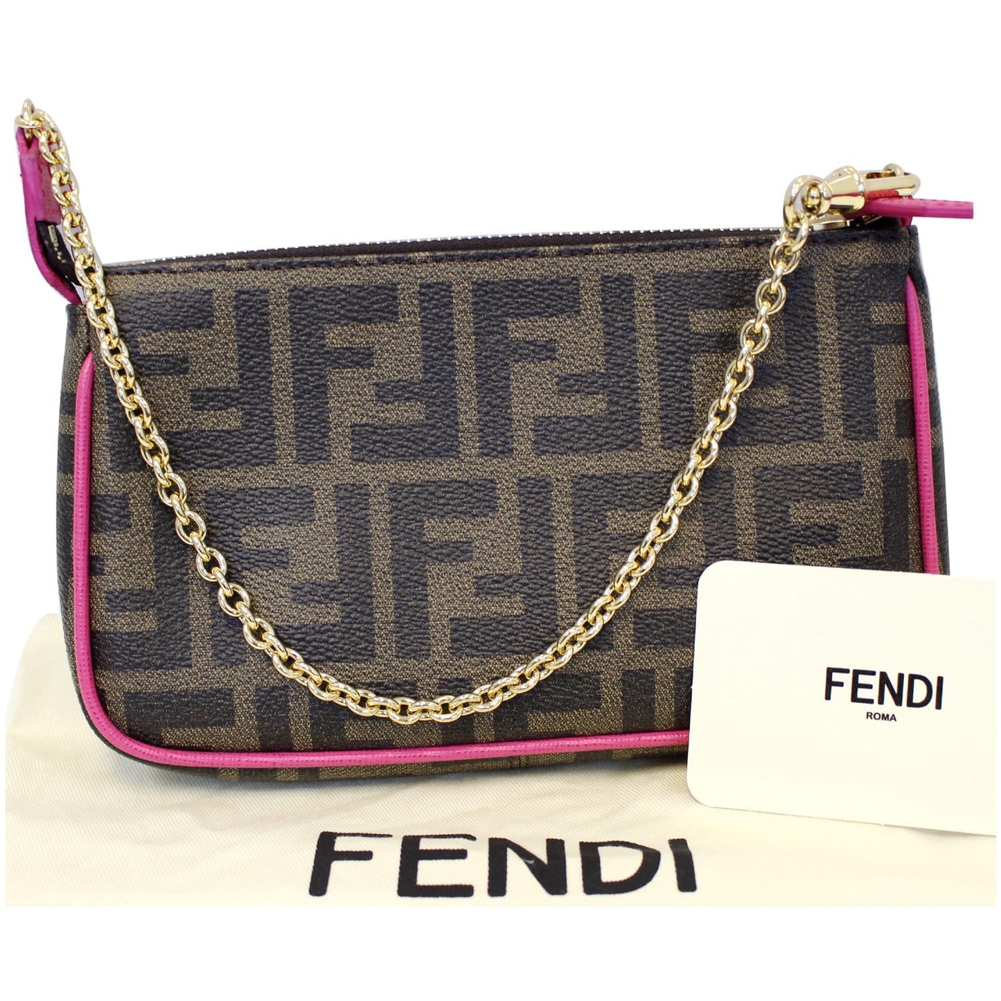 FENDI Spalmati Zucca Pochette Pouch Fuchsia