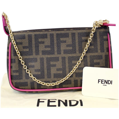 FENDI Spalmati Zucca Pochette Pouch Fuchsia