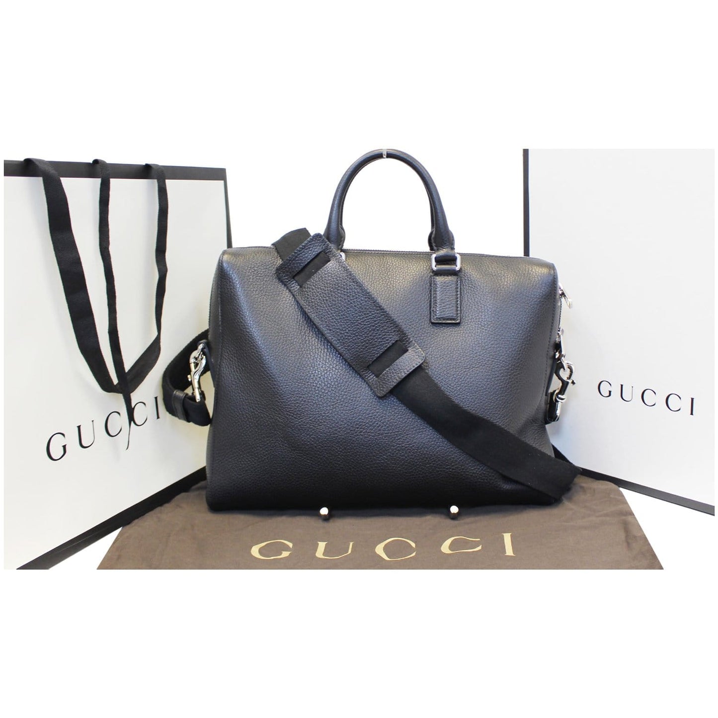 GUCCI Leather Business Briefcase Bag Black 387074