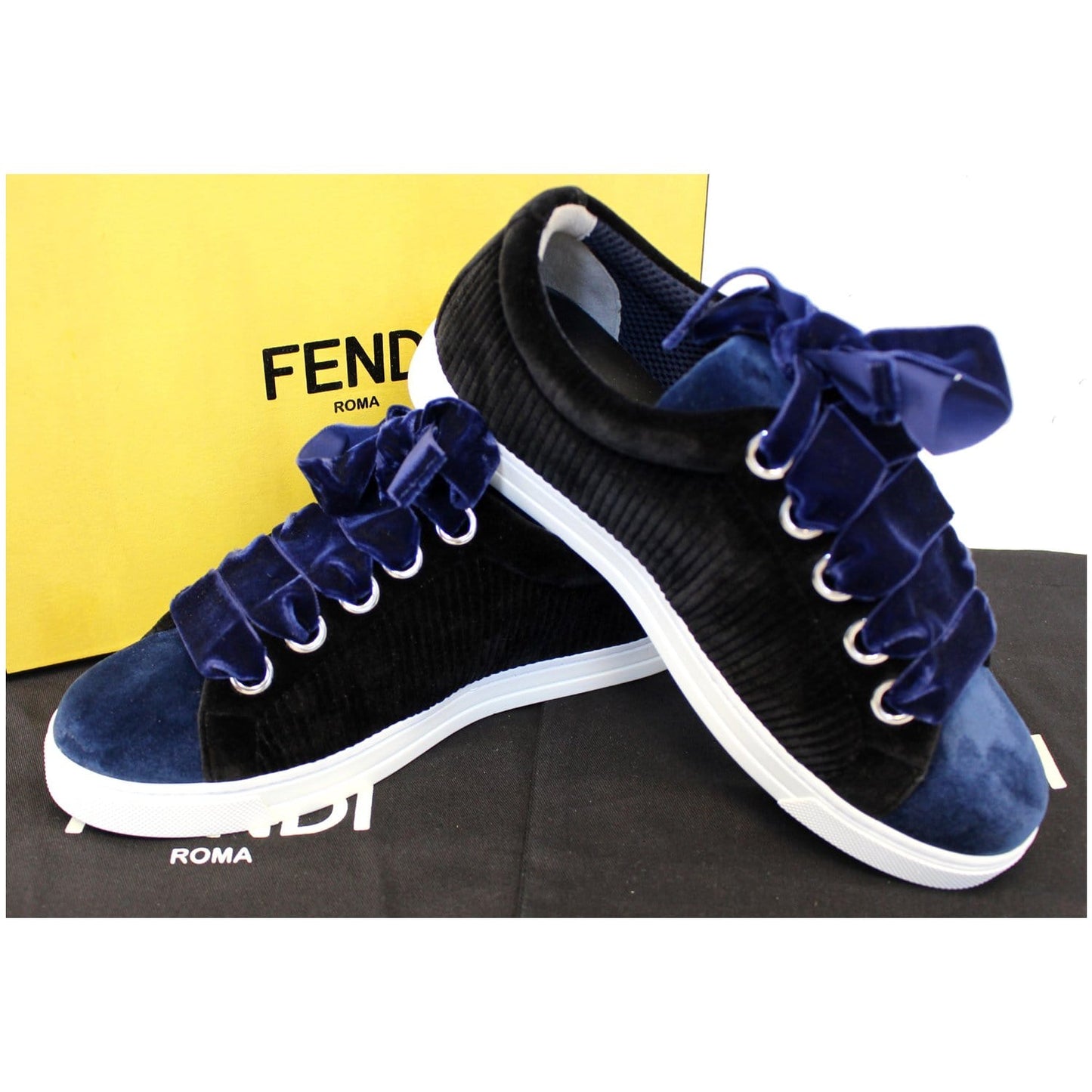 FENDI Velvet Sneakers Blue/Black Size 8.5 US - 25% OFF