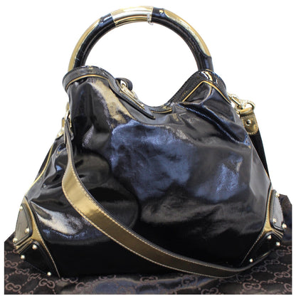 GUCCI Indy Babouska Leather Top Handle Shoulder Bag Black 185566