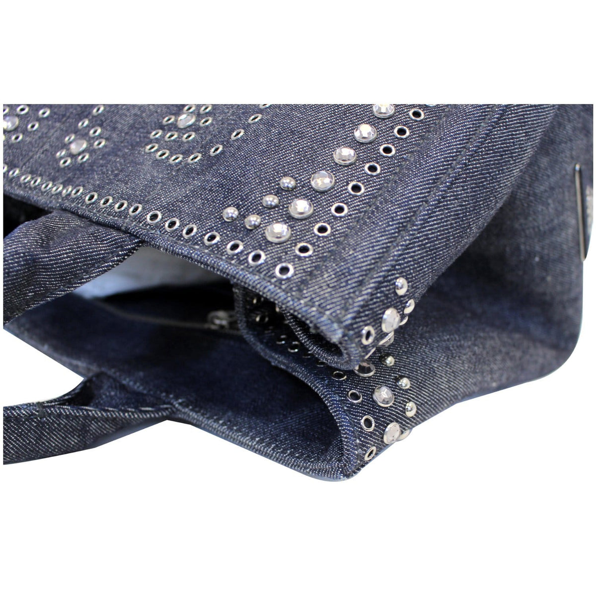 PRADA Canapa Jeweled 2way Tote Bag Denim - Last Call