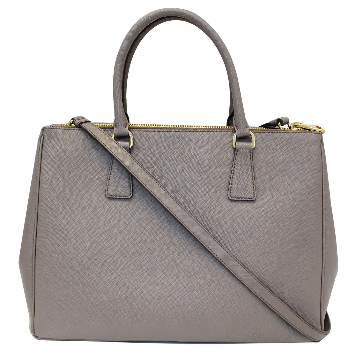 PRADA Saffiano Double Zip Executive Tote Shoulder Bag Grey