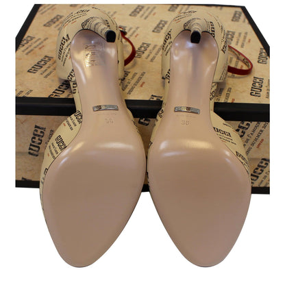 GUCCI Invite Stamp Print Apollo Pumps Beige Size 38
