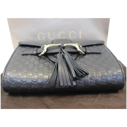 GUCCI Emily Mini Micro GG Guccissima Leather Shoulder Bag Black