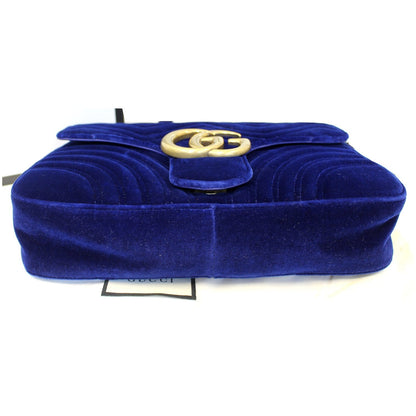GUCCI GG Marmont Velvet Medium Shoulder Bag Blue 443496