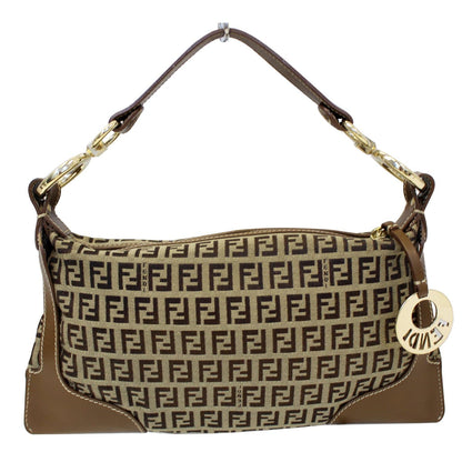 FENDI Zucca Small Canvas Shoulder Bag Beige