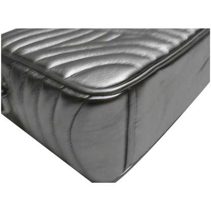 PRADA Diagramme Leather Crossbody Bag Metallic Silver