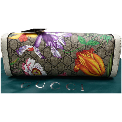 GUCCI Padlock Flora Small GG Supreme Canvas Shoulder Bag Beige 498156