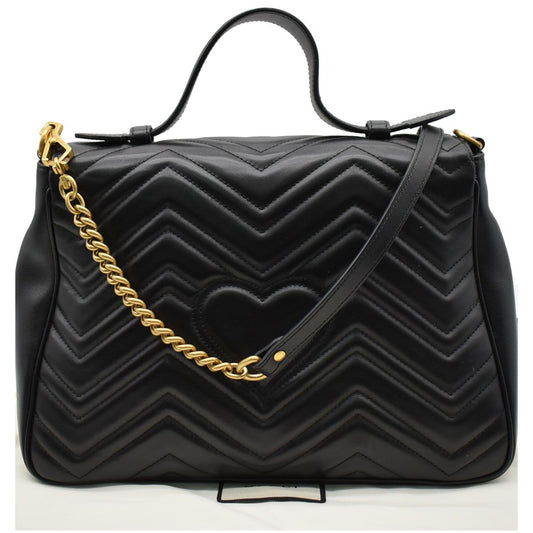 GUCCI GG Marmont Medium Matelasse Leather Top Handle Shoulder Bag Black 498109
